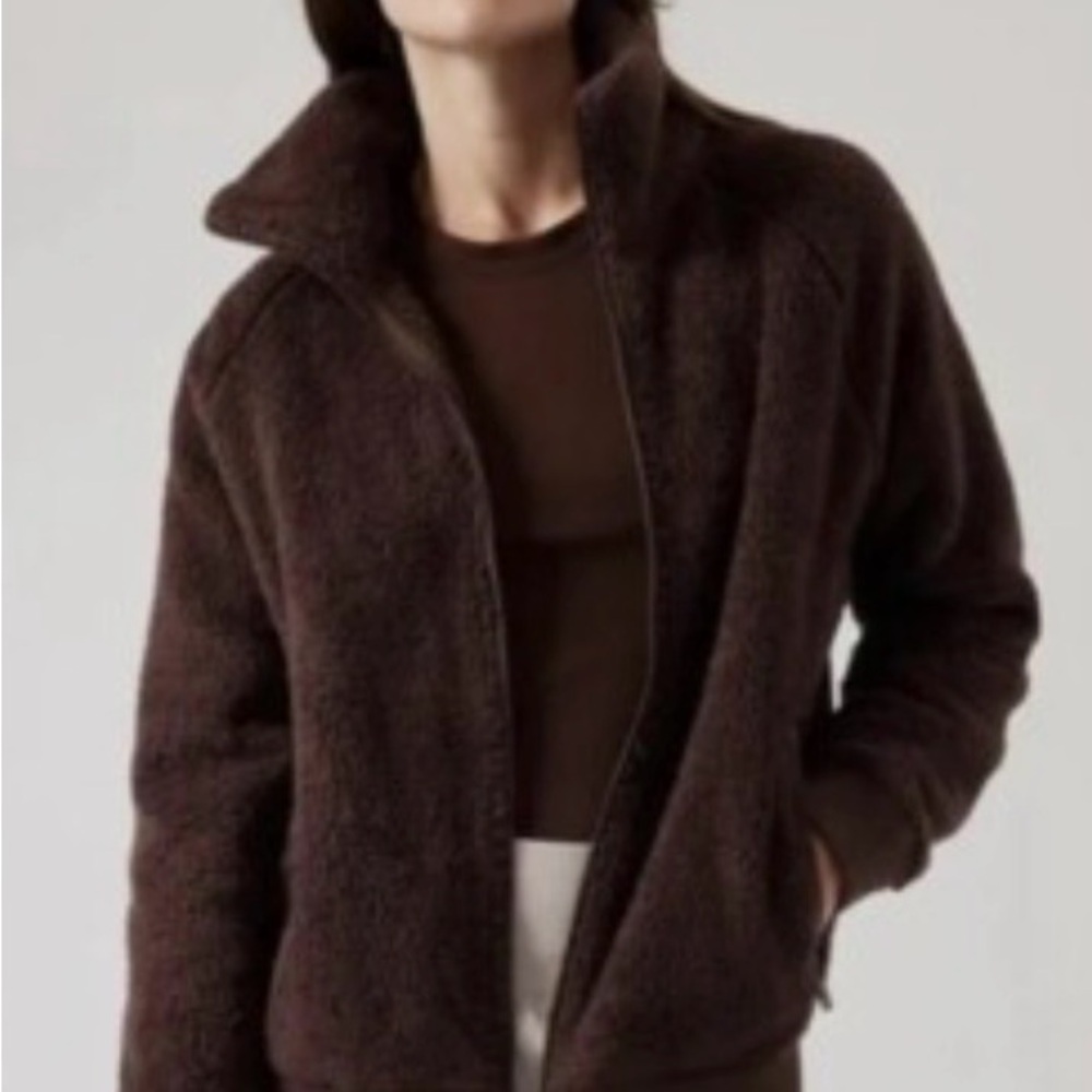 Athleta Dark Brown Teddy Zip Jacket
